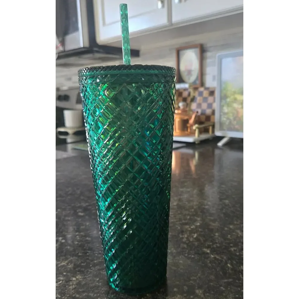 Starbucks Emerald Green Jeweled Studded Venti Tumbler 24 oz 2022 Cold Cup - Picture 2 of 5